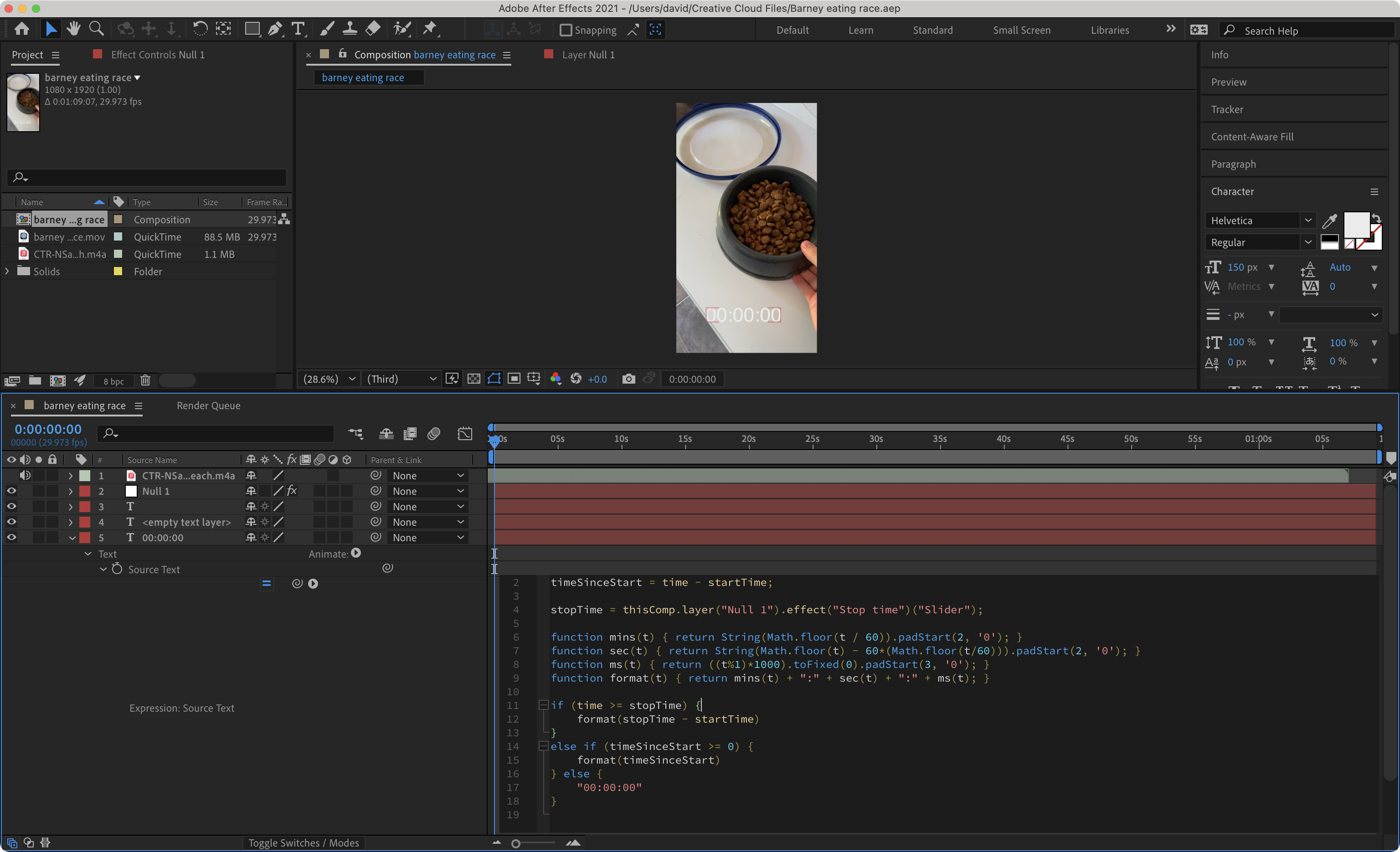 Screenshot of the Adobe After Effects workspace used for this project.